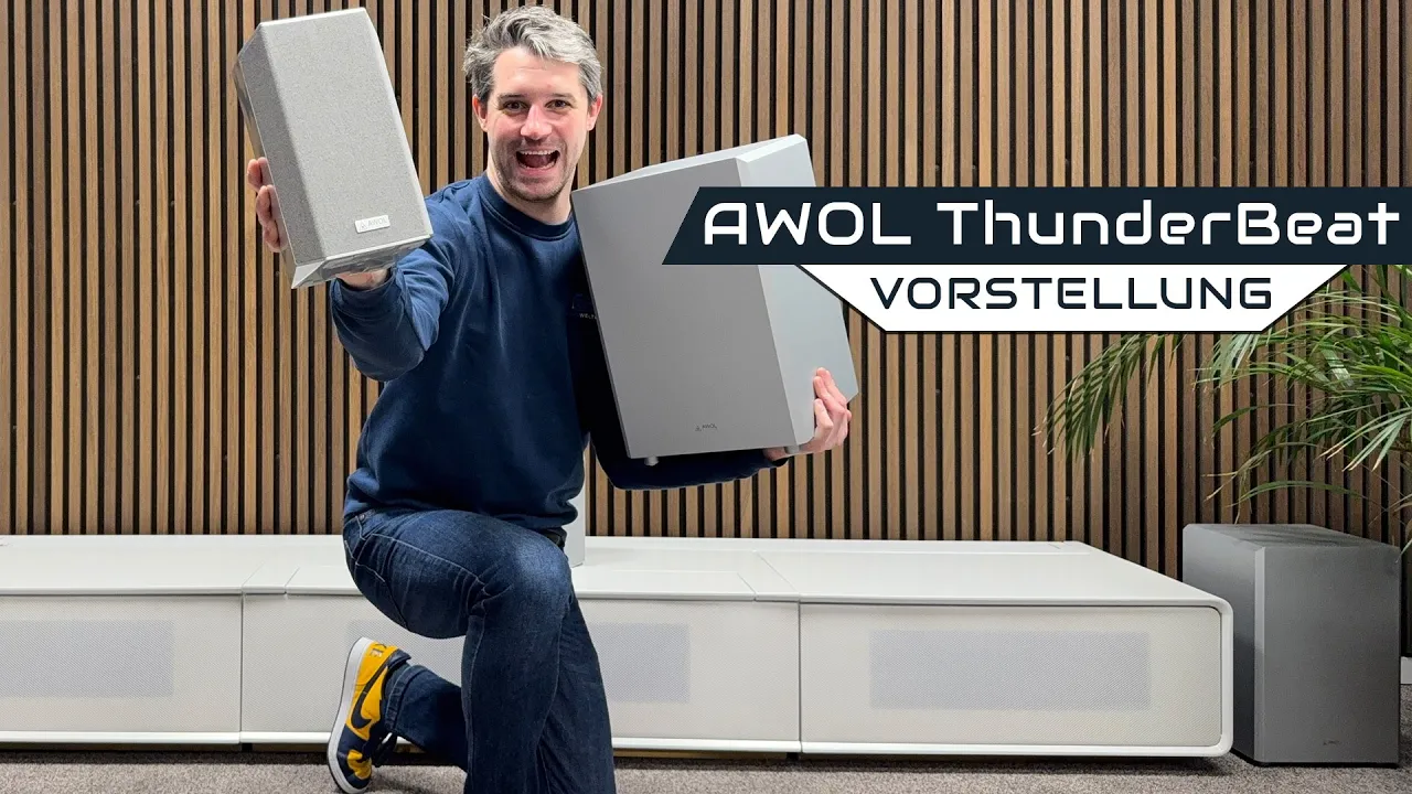 YouTube-Video abspielen: AWOL ThunderBeat - Das Wireless 4.2.2 Dolby Atmos Heimkino Soundsystem mit Center Ausgang